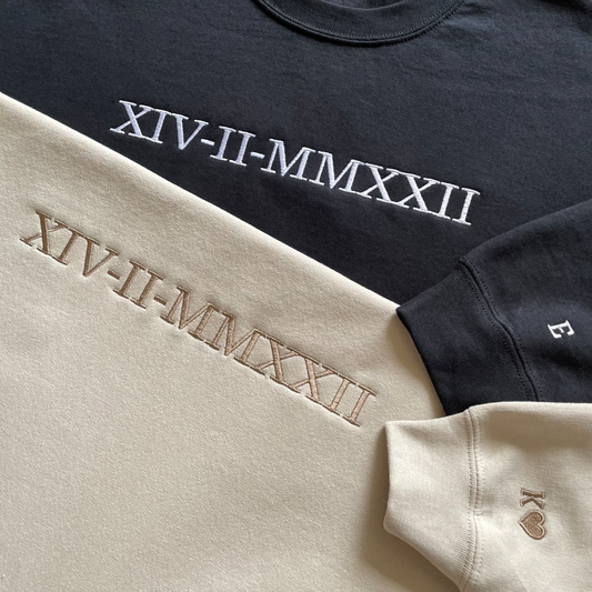 Römische Datum Brust Zahlen mit Ärmel bestickt Personalisiert Pullover Hoodie