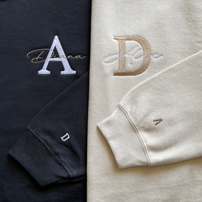 Buchstabe Personalisierter Pullover Pärchen mit Name & Ärmel bestickt
