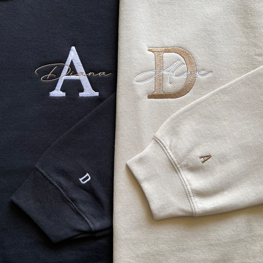 Buchstabe Personalisierter Pullover Pärchen mit Name & Ärmel bestickt